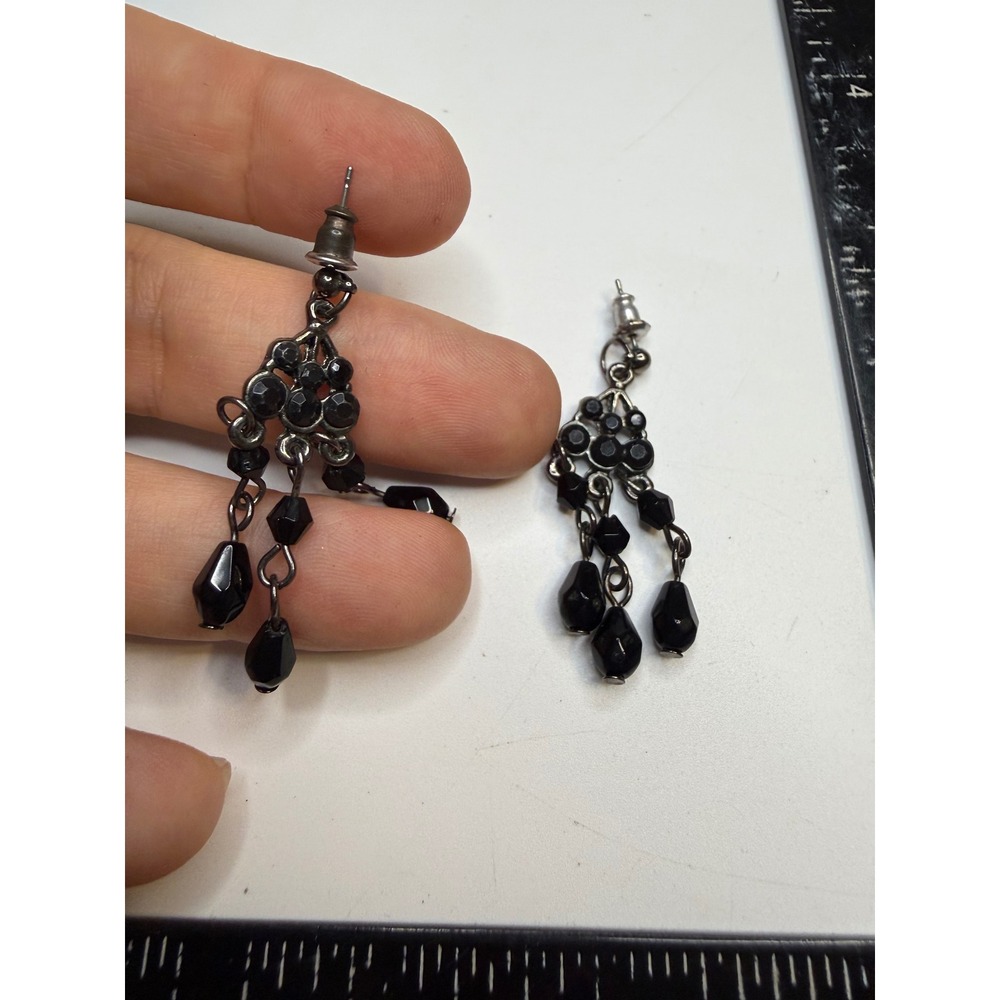 Gothic Gunmetal Black Chandelier Drop Earrings Faceted Bead Dangle Statement